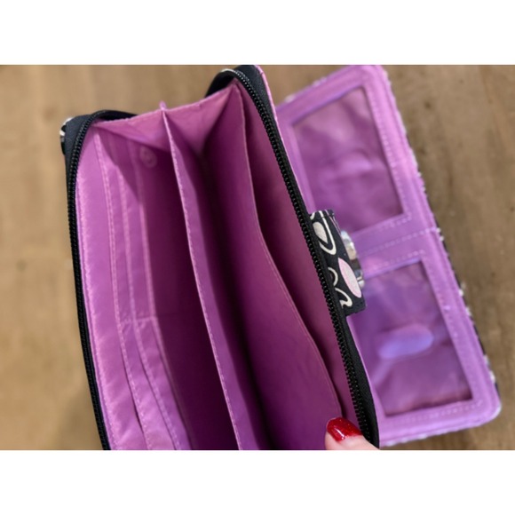 Vera Bradley Turnlock Wallet Quilted Cotton Floral Pink Purple Grey Black - Picture 5 of 6